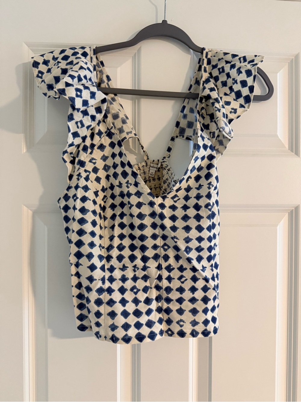 Madewell Blue and White Ruffle Sleeve Tank